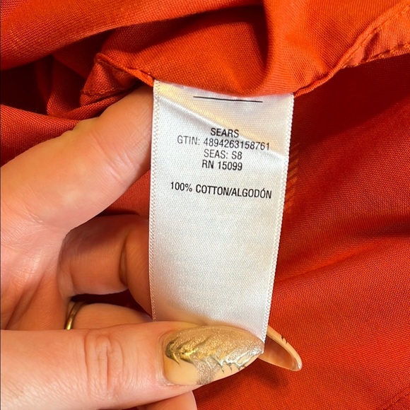 Roebuck & Co by Sears Quirky Retro Orange Casual Button Down White Triangles - Picture 5 of 6